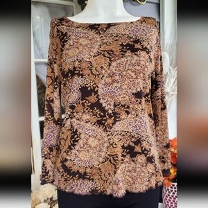 White Stag 2 Layer Brown Floral Top Blouse Size Medium